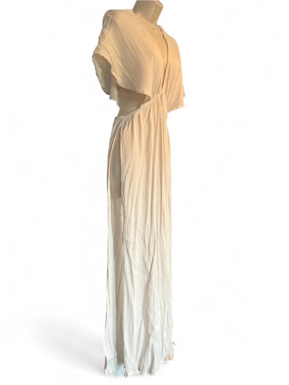 ASOS Cream Cutout Maxi Dress with Flutter Sleeves High Slit Boho Resort 8 - Picture 3 of 9